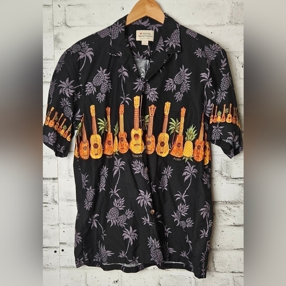 HAWAIIAN Ukuleles Pineapples Tropic Chestband Button Up Causal Shirt - Picture 4 of 9